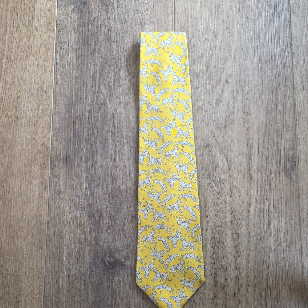 Sulka 100% Silk Yellow Panther Print Tie 57" Long